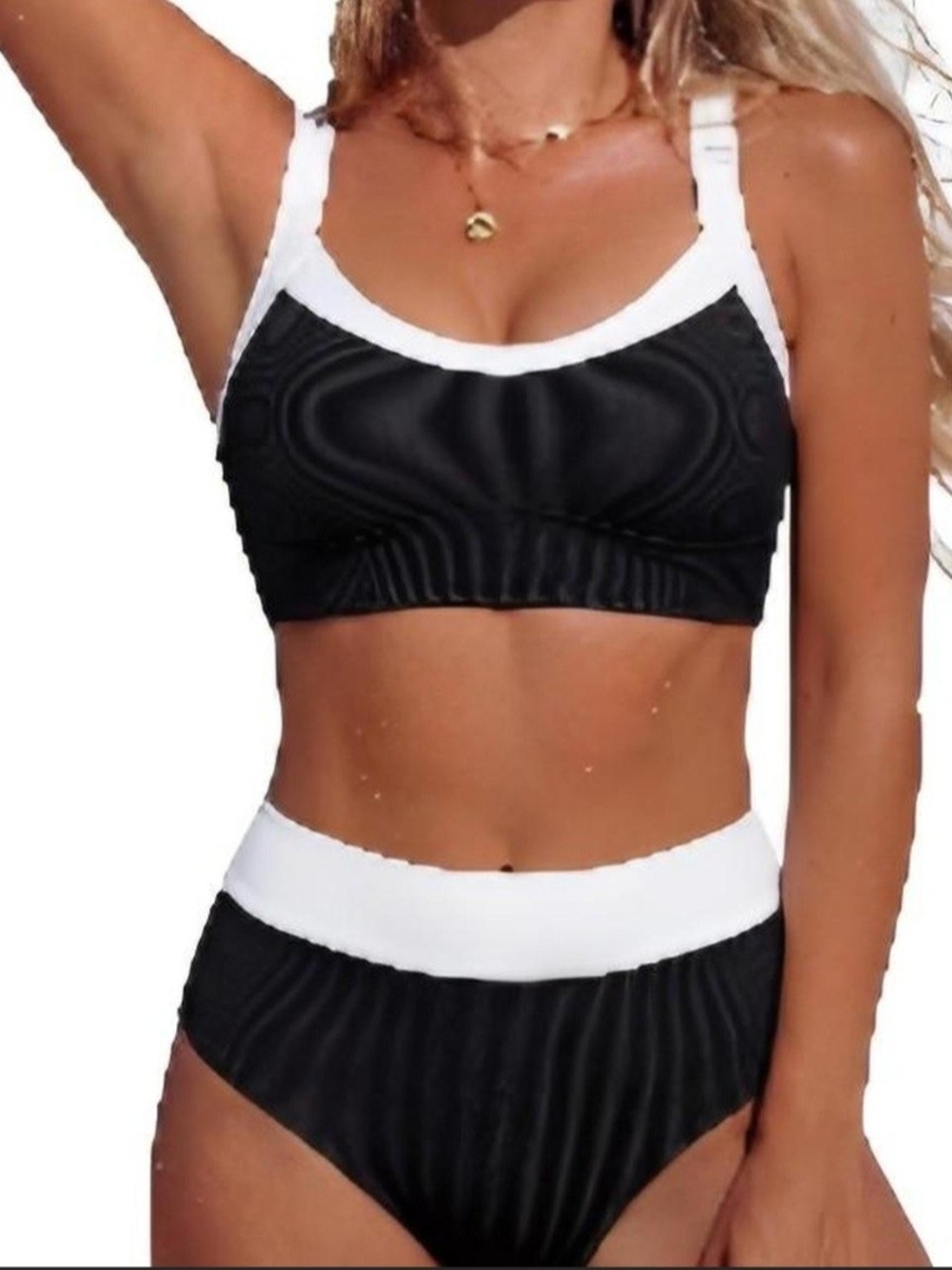Women’s Two-Piece High-Waist Bikini Set in Black and White